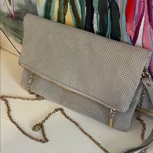 Urban Expressions Light Gray Perforated Fold-Over Clutch with Gold Chain